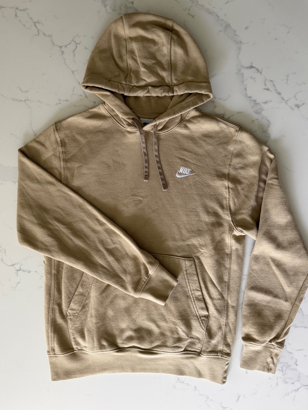 Nike Men’s Beige/Tan Pullover Hoodie with White Logo